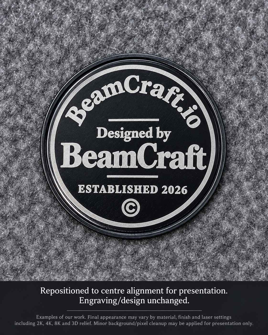 BeamCraft Anodized Black Aluminium Coin - BeamCraft established-2026 design.