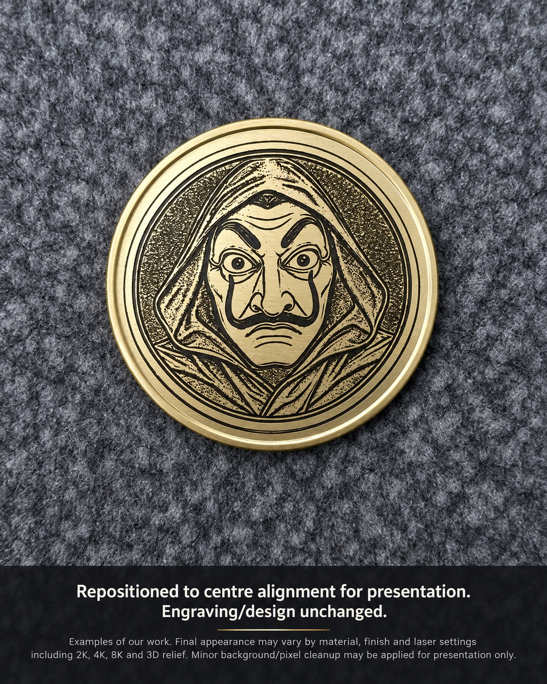 Money Heist Inspired Double-Sided Coin - Decorative hooded mask-face design.