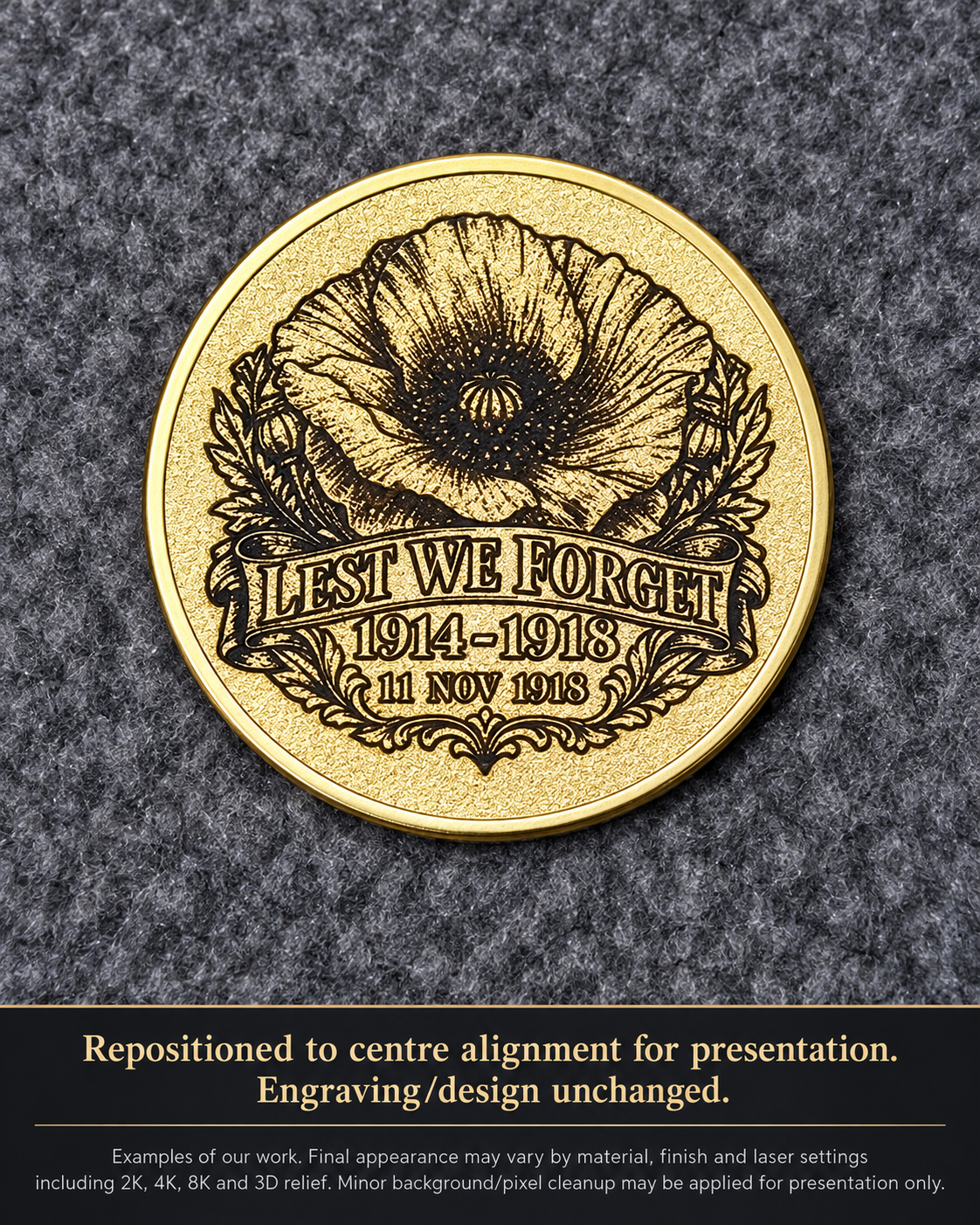 Poppy Memorial Coin - Commemorative poppy design.