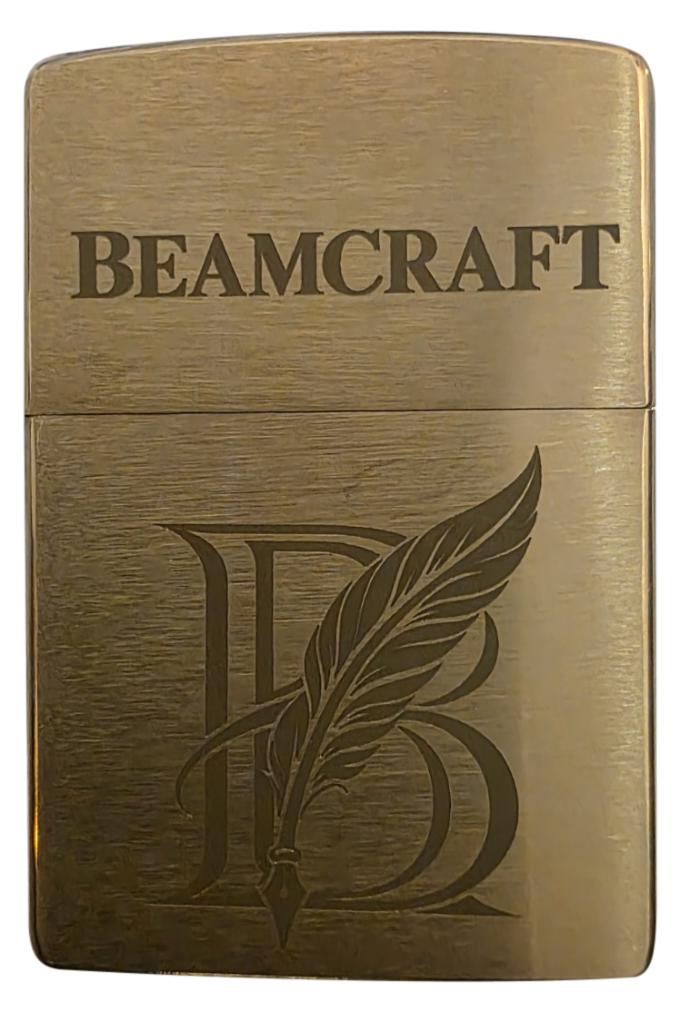 Beamcraft Signature Brass Lighter - BEAMCRAFT wordmark and B quill logo
