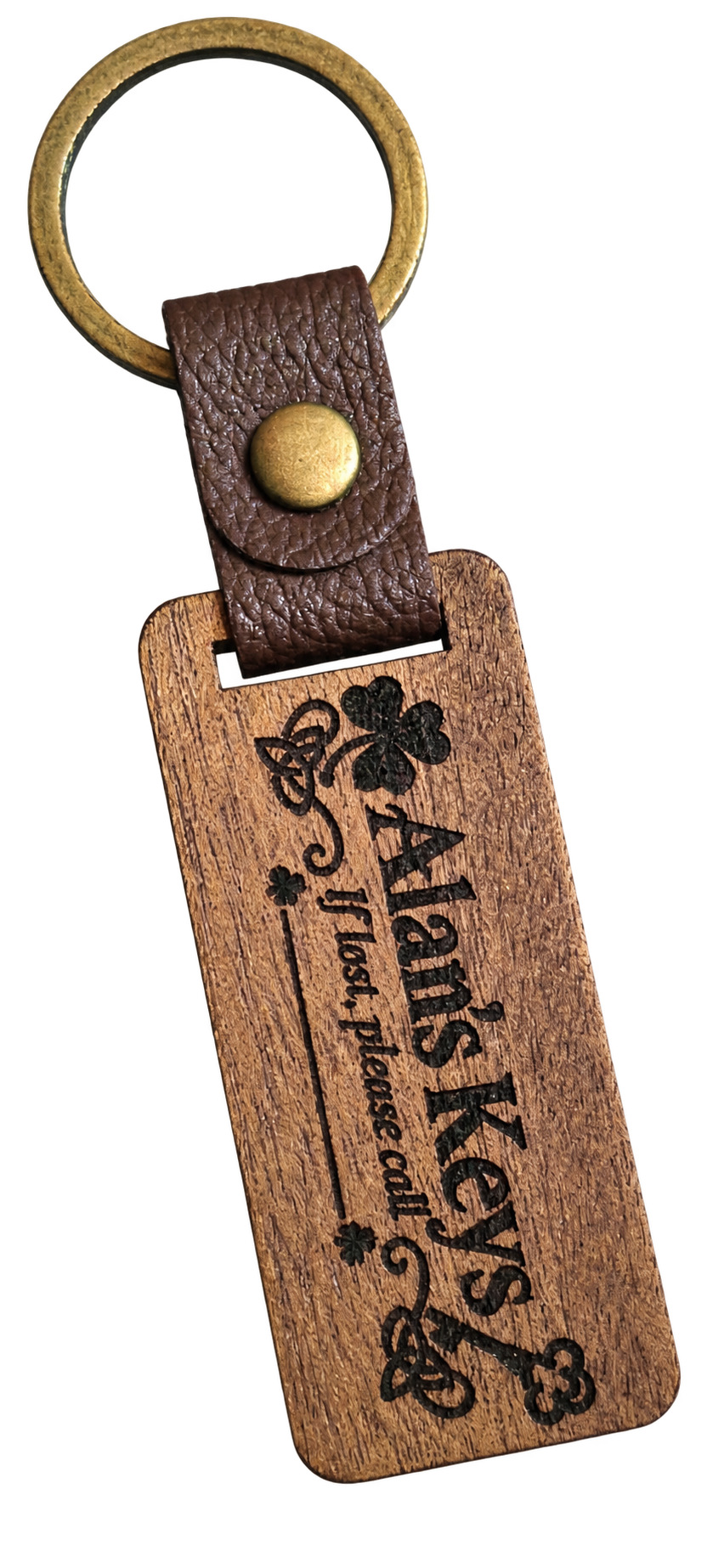 Alan's Keys Wooden Keyring - Laser-engraved wooden keyring with Celtic graphics.